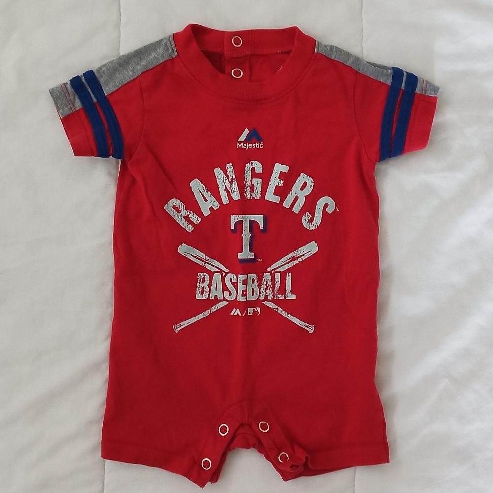 Majestic Texas Rangers baby shorts bodysuit. RED 3-6 months
